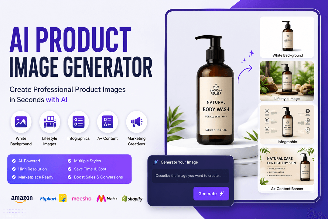 AI Product Image Generator - Create Professional Amazon, Flipkart & Meesho Product Images in Seconds